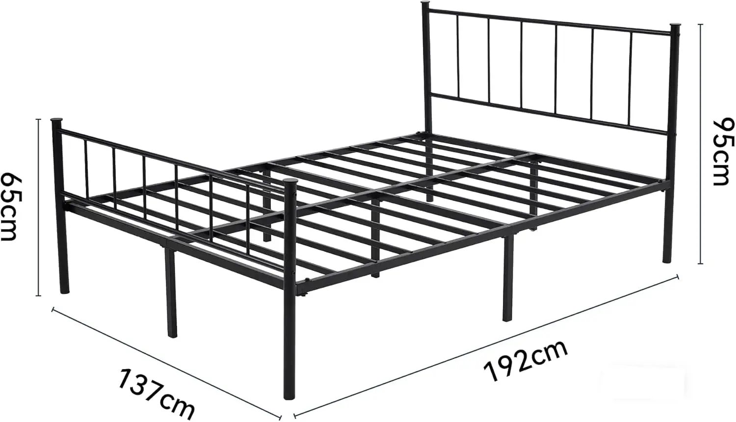 Black Metal Bed Frame — Straight Headboard & Footboard with Slatted Base for Minimalist Bedroom Style-Finn -No Matress - Image 2