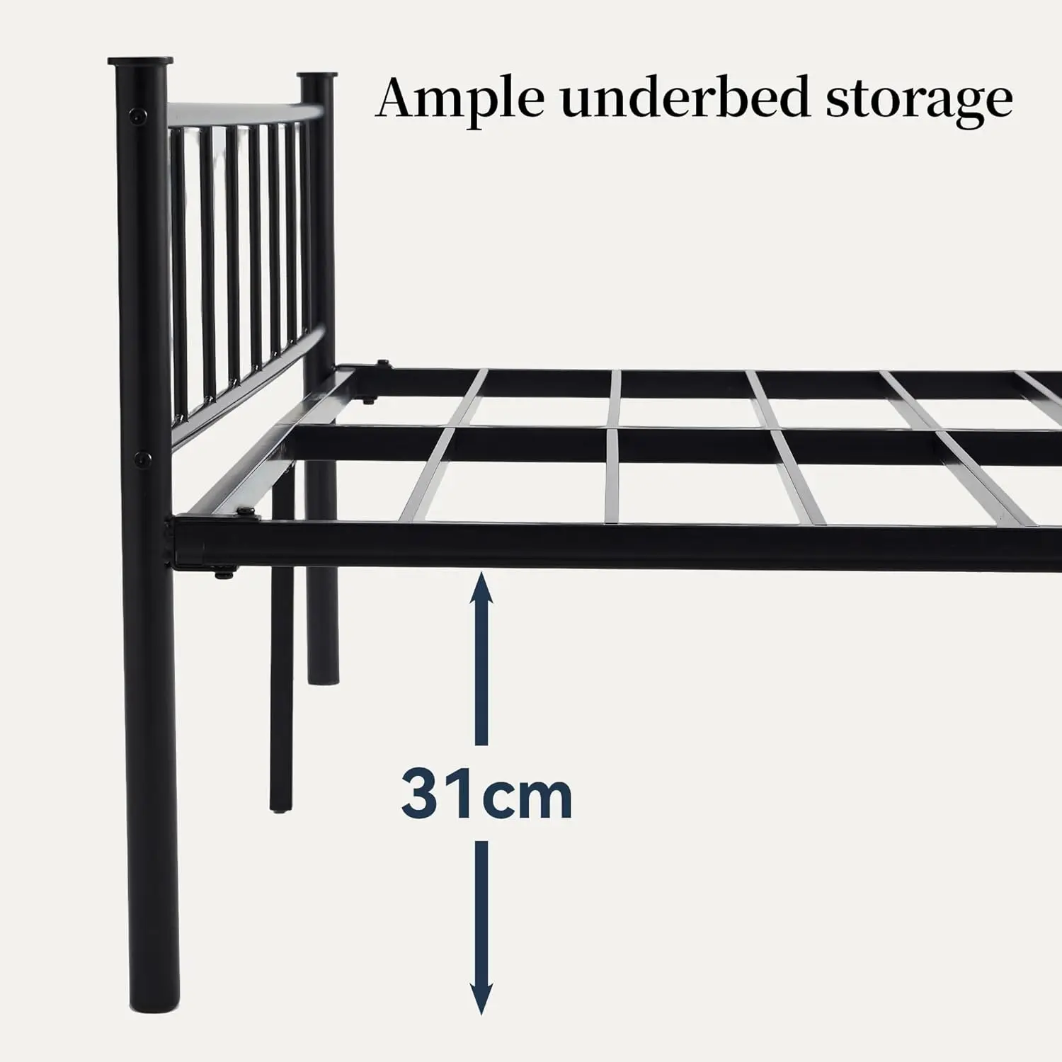 Black Metal Bed Frame — Straight Headboard & Footboard with Slatted Base for Minimalist Bedroom Style-Finn -No Matress - Image 6