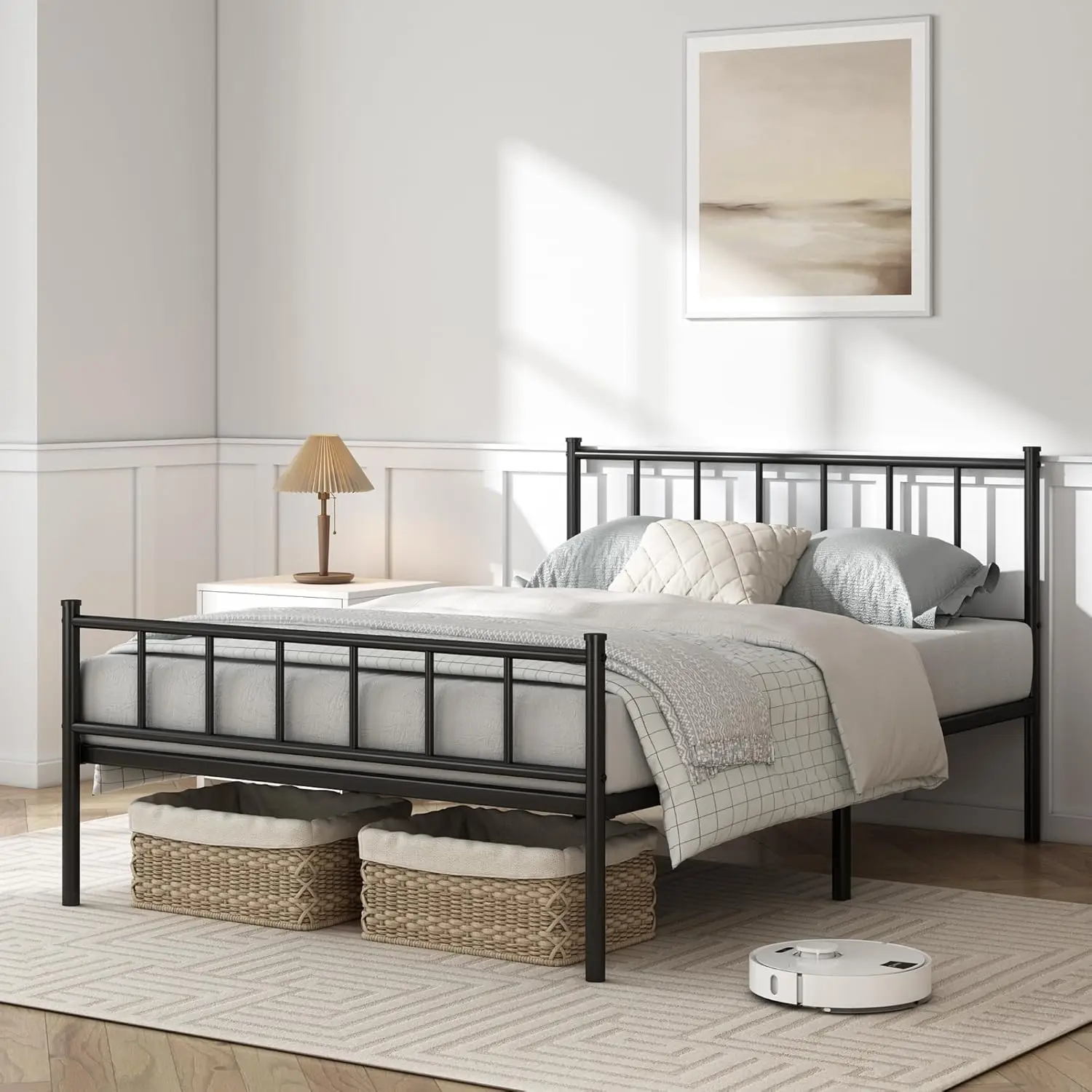 Black Metal Bed Frame — Straight Headboard & Footboard with Slatted Base for Minimalist Bedroom Style-Finn -No Matress - Image 3