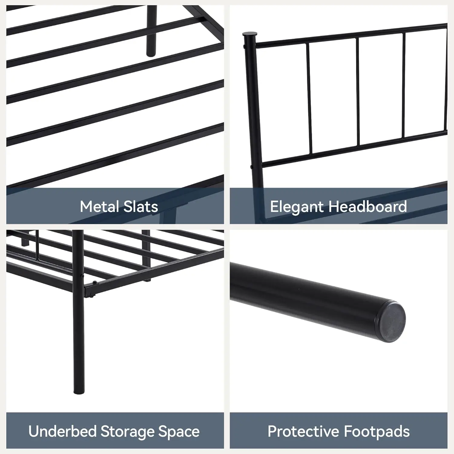 Black Metal Bed Frame — Straight Headboard & Footboard with Slatted Base for Minimalist Bedroom Style-Finn -No Matress - Image 5