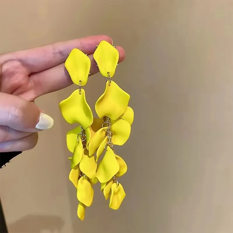 Bohemian Rose Petal Earrings Flower Red Yellow Blue Colors Flower Drop Earrings Long Tassel Earrings Party Wedding Jewelry C - Image 5