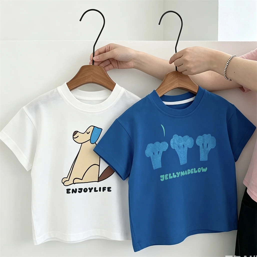 Boys Cartoon Tshirt Loose Sports Summer Clothes Crewneck Pullovers Thin Pure Cotton Tees Children New Design Cute Printed Tops - Image 4