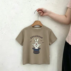 Boys Cartoon Tshirt Loose Sports Summer Clothes Crewneck Pullovers Thin Pure Cotton Tees Children New Design Cute Printed Tops