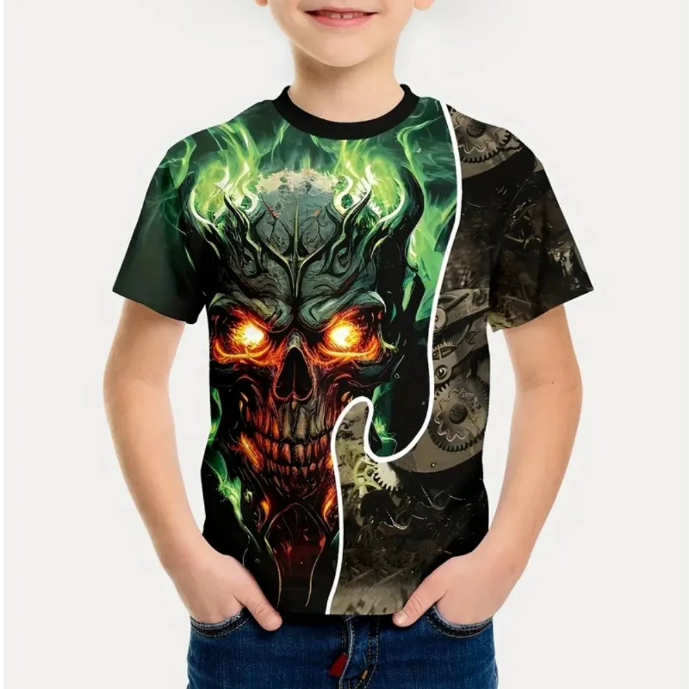 Boys Clothes Horror Skull Print Graphic T Shirts Outdoor Fun Children's Clothing Summer Casual Short Sleeves Children's T-Shirt - Image 6