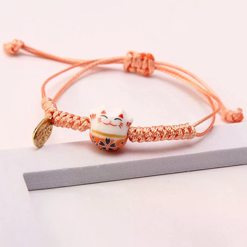 Bracelet Simple Cute Ceramic Lucky Cat Hand-woven Red Colors Rope Bangle Women Girls Jewelry Gift - Image 2