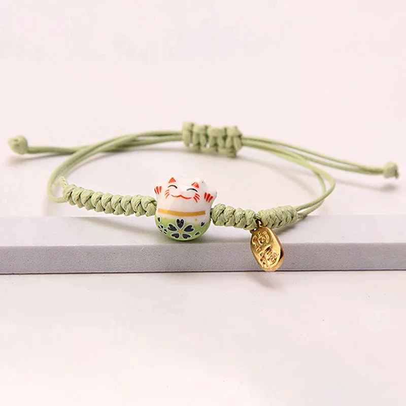 Bracelet Simple Cute Ceramic Lucky Cat Hand-woven Red Colors Rope Bangle Women Girls Jewelry Gift - Image 4