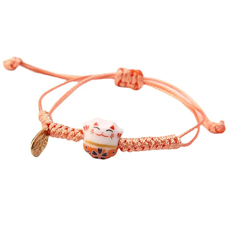 Bracelet Simple Cute Ceramic Lucky Cat Hand-woven Red Colors Rope Bangle Women Girls Jewelry Gift - Image 5