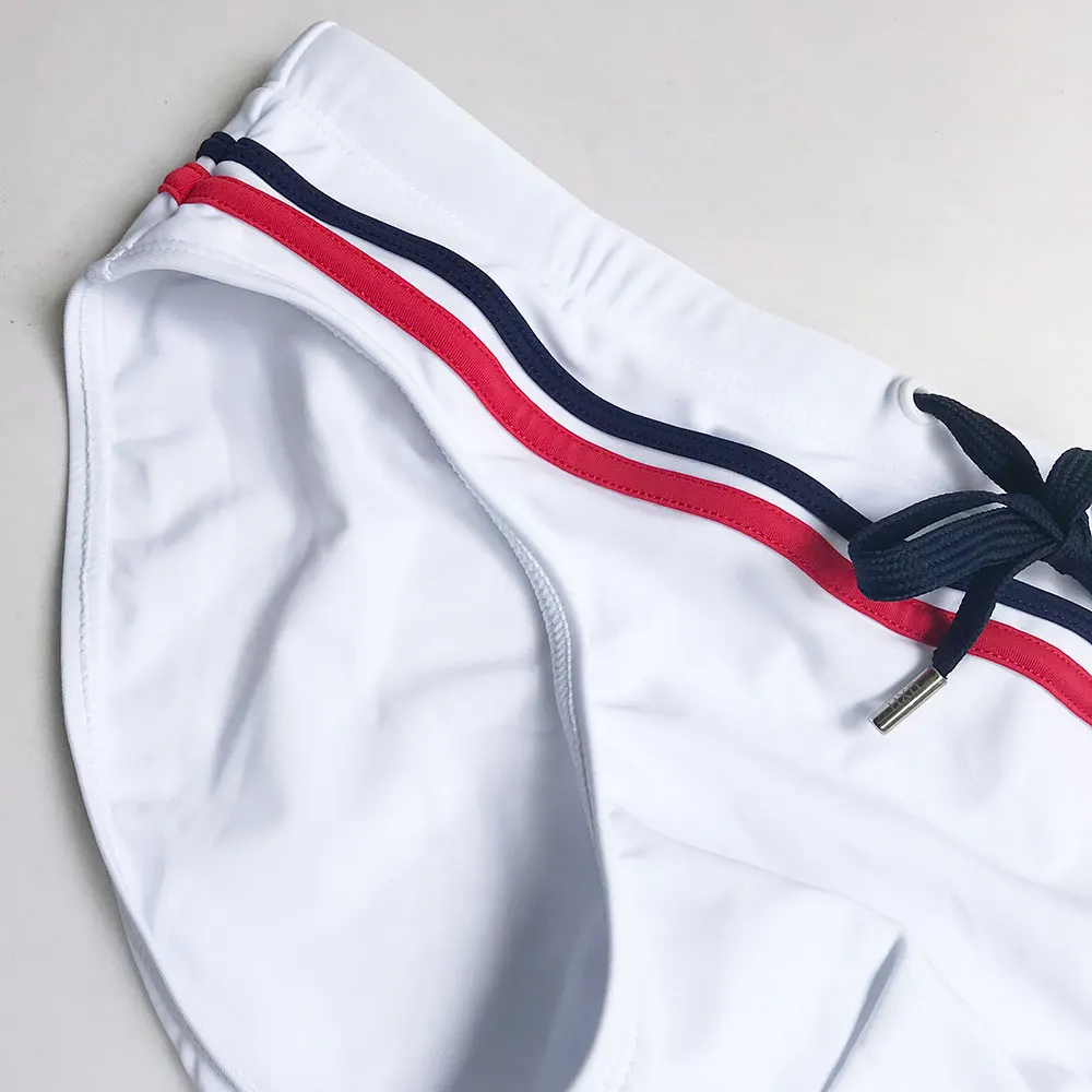 Brand man's swimming briefs swimwear shorts trunks boxers Stripes patchwork color Low waist Summer Men's Sexy Swim beach Shorts - Image 3