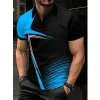 Business Men's Golf Polo Short Sleeve Stripe Polo Shirts Outdoor Casual Daily Streetwear Summer 3D Print Micro-elastic Polyester