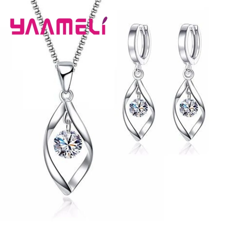 CZ Necklace Earring Bridal Jewelry Sets Wholesale S925 Sterling Silver Shining Cubic Zirconia Water Drop Wedding Engagement - Image 2