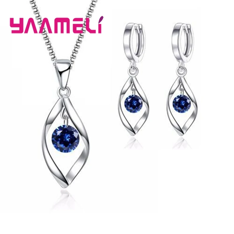 CZ Necklace Earring Bridal Jewelry Sets Wholesale S925 Sterling Silver Shining Cubic Zirconia Water Drop Wedding Engagement - Image 4