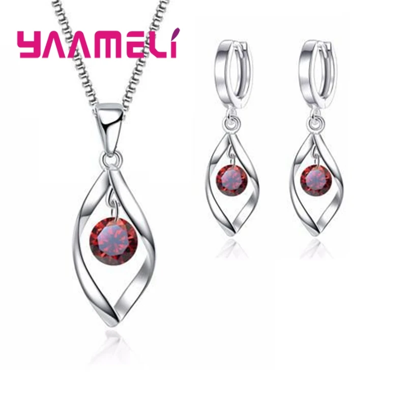 CZ Necklace Earring Bridal Jewelry Sets Wholesale S925 Sterling Silver Shining Cubic Zirconia Water Drop Wedding Engagement - Image 3