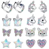 Cartoon Cat Earrings for Kids Girls Crystal Unicorn Star Butterfly Rainbow Heart Zircon Ear Stud Child Jewelry for Friends Gifts