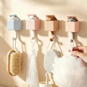 Cartoon Cat Hook Self Adhesive Dormitory Bedroom Door Hanger for Key Umbrella Towel Cap Coat Rack Wall Animal Decor No Drilling