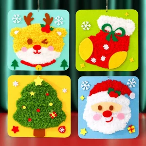 Cartoon Christmas Sewing Craft Kit for Kids Fine Motor Training Felt Embroidery Stitching Children Handmade Toys Threading Board