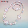 Cartoon Colorful Wooden Unicorn Flower Animal Child Sweater Necklace Bracelet Girl's Gifts Children's Jewelry Kids Toys 2pc