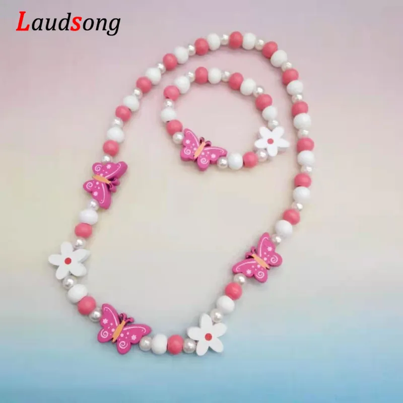 Cartoon Colorful Wooden Unicorn Flower Animal Child Sweater Necklace Bracelet Girl's Gifts Children's Jewelry Kids Toys 2pc - Image 4