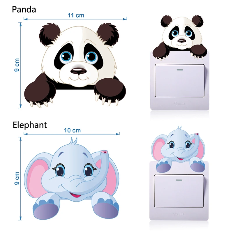 Cartoon Cute Elephant Kitten Panda Socket Switch Wall Sticker Vinyl Decals For Home Decor Lovely Animals Stickers Removable - Image 2