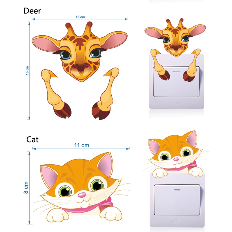 Cartoon Cute Elephant Kitten Panda Socket Switch Wall Sticker Vinyl Decals For Home Decor Lovely Animals Stickers Removable - Image 3