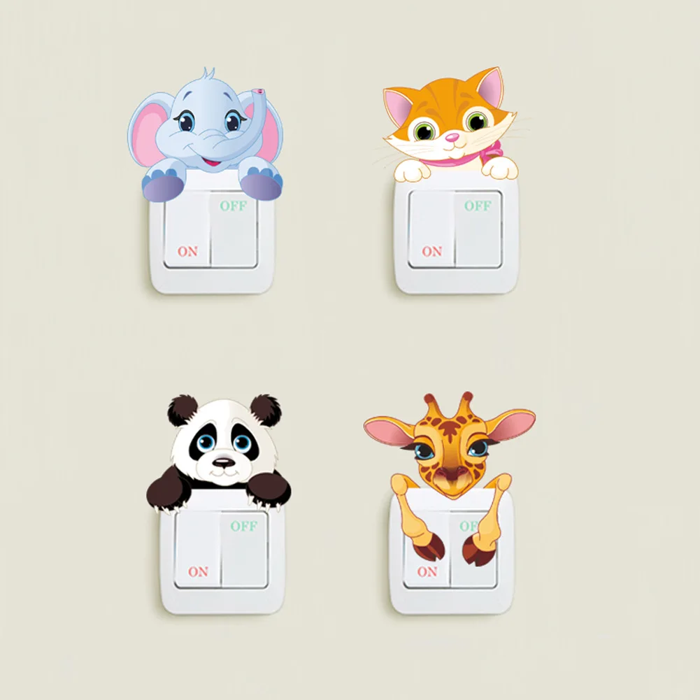 Cartoon Cute Elephant Kitten Panda Socket Switch Wall Sticker Vinyl Decals For Home Decor Lovely Animals Stickers Removable
