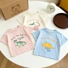Cartoon Dinosaur Print T Shirt Blue Pink Tees Kids New Fashion Casual Clothes Round Neck Bottoming Shirt Pure Cotton Clothes
