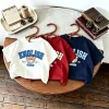 Cartoon Pattern Kids T-shirt Solid Color Printed Short Sleeved Tops Children's Clothes Summer Casual Fashion Crewneck Tshirts