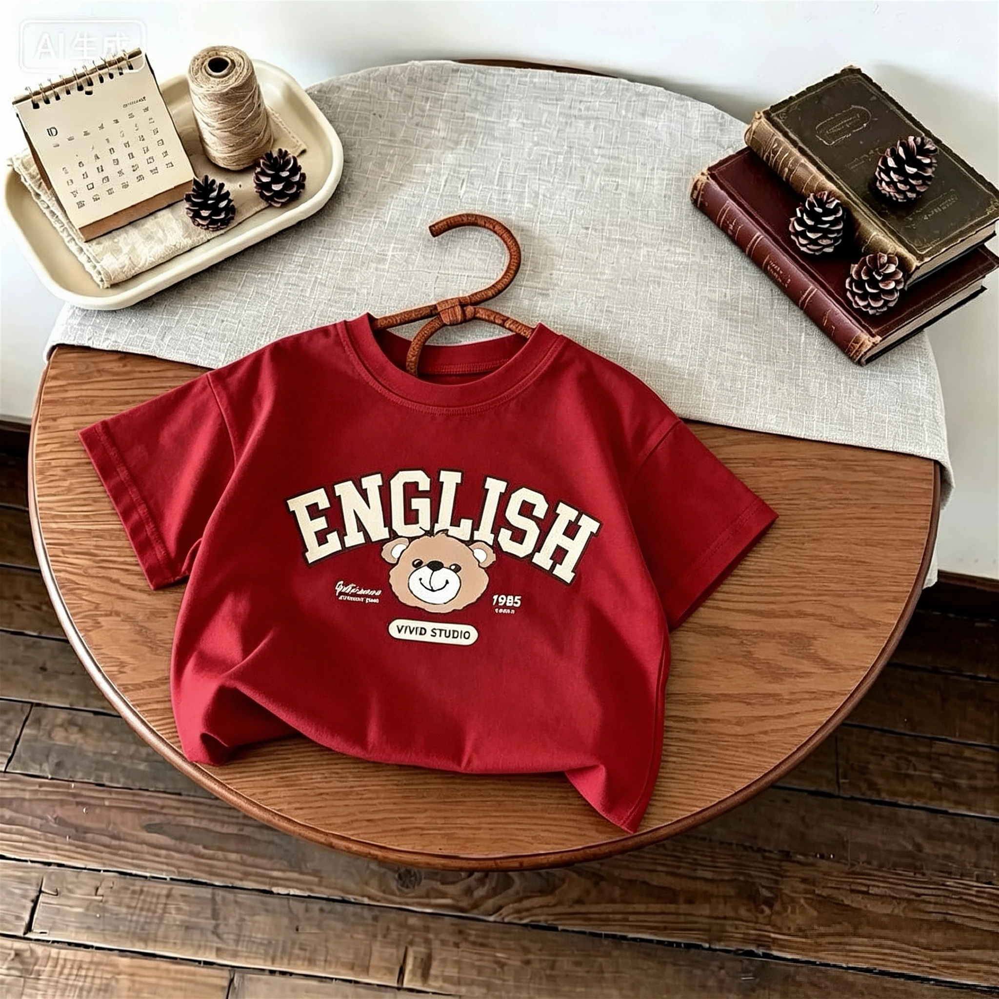 Cartoon Pattern Kids T-shirt Solid Color Printed Short Sleeved Tops Children's Clothes Summer Casual Fashion Crewneck Tshirts - Image 3