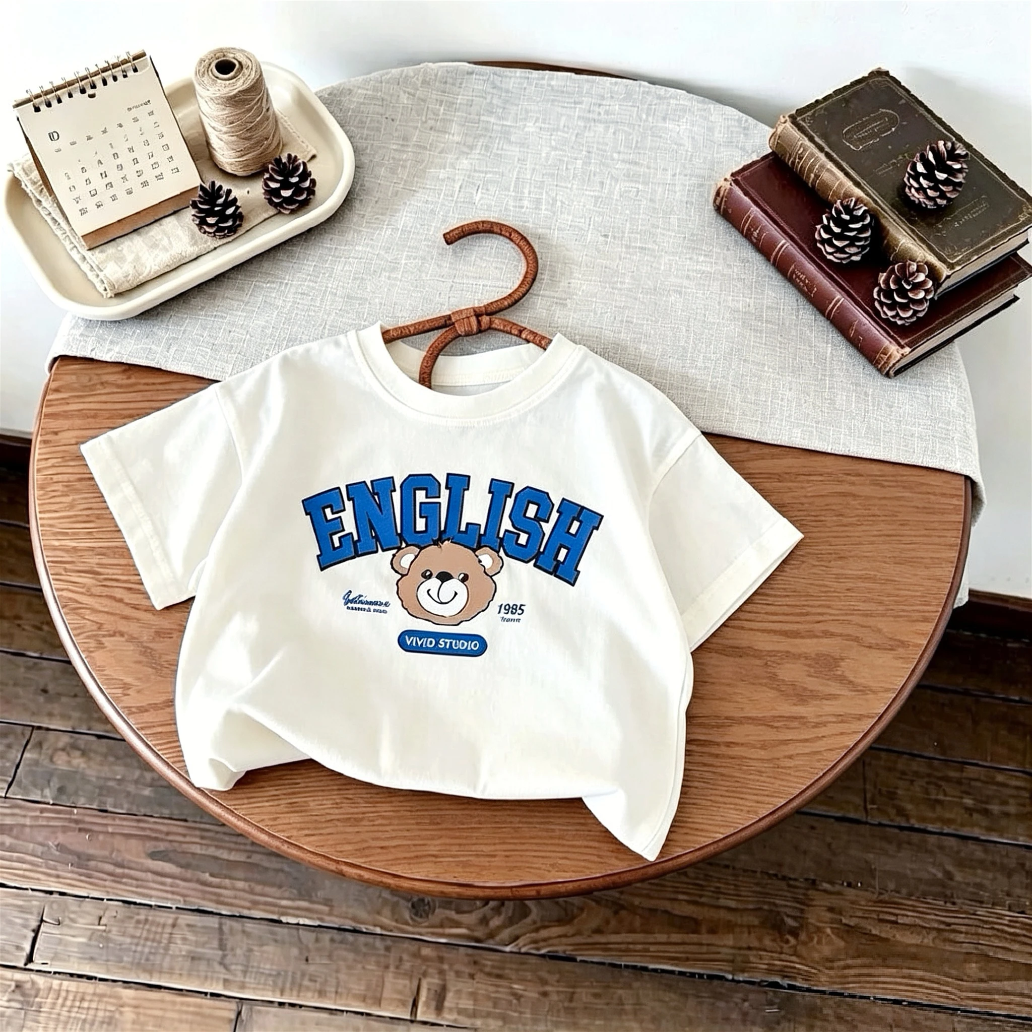 Cartoon Pattern Kids T-shirt Solid Color Printed Short Sleeved Tops Children's Clothes Summer Casual Fashion Crewneck Tshirts - Image 4
