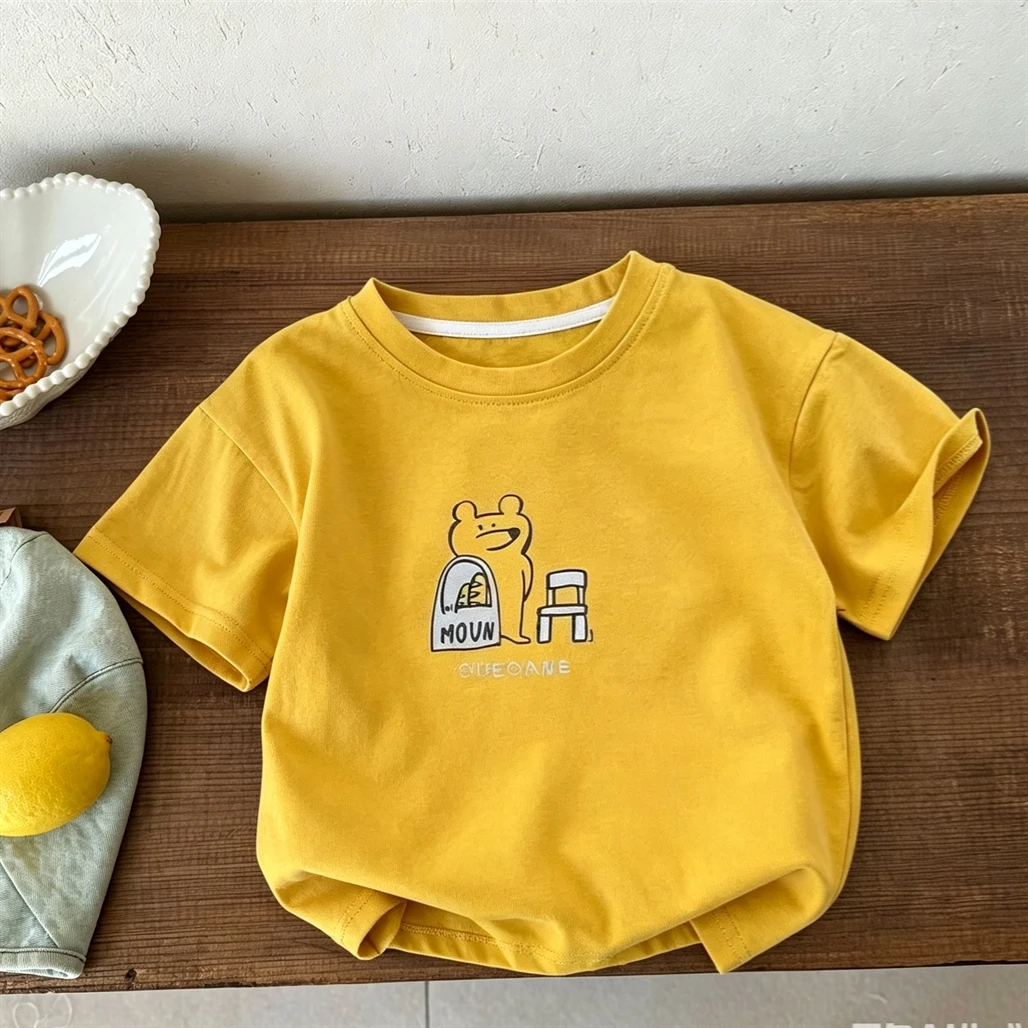 Cartoon Print T-shirt Short Sleeve Crewneck Pullovers 2026 Children Summer Clothes Cute Tees Kids Simple Versatile Base Shirt - Image 2