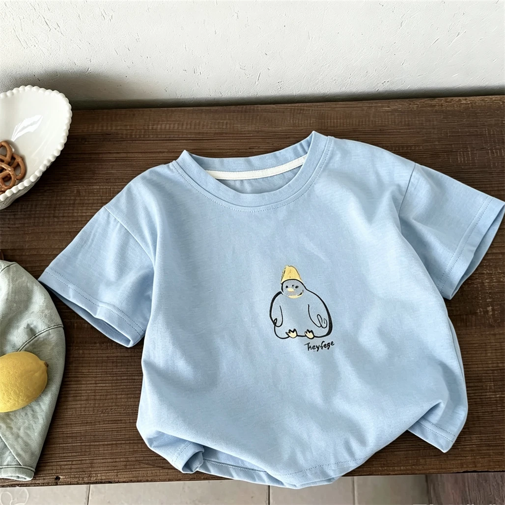 Cartoon Print T-shirt Short Sleeve Crewneck Pullovers 2026 Children Summer Clothes Cute Tees Kids Simple Versatile Base Shirt - Image 3