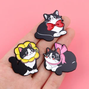 Cartoon Tuxedo Cat Lapel Pins for Backpacks Children Brooches for Clothes Cute Enamel Pin Metal Badges Jewelry Toys Gifts