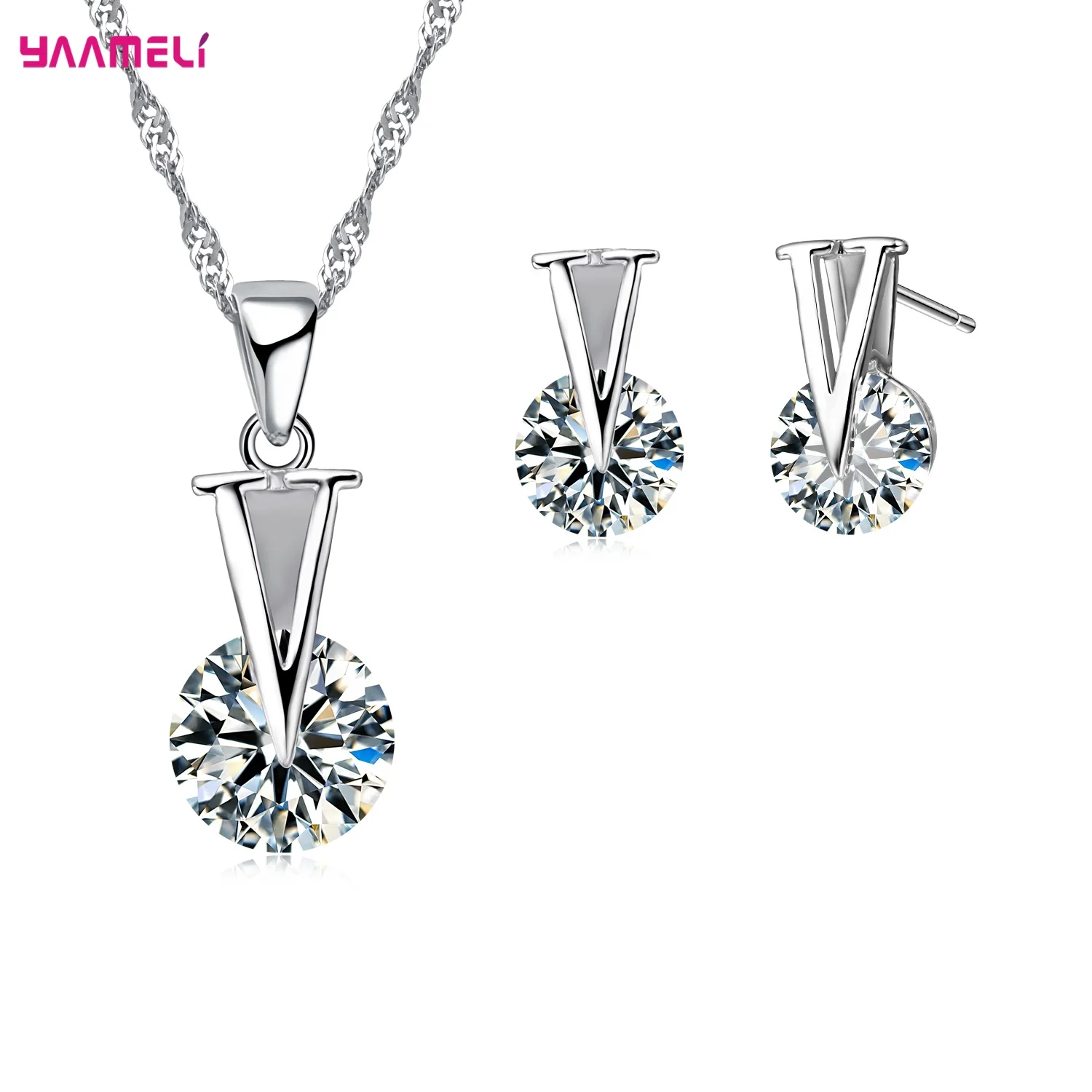 Cheap Sale 925 Sterling Silver Women Bridal Jewelry Sets 5A Cubic Zircon Crystal Stone Pendant Necklace Earrings for Wedding - Image 2