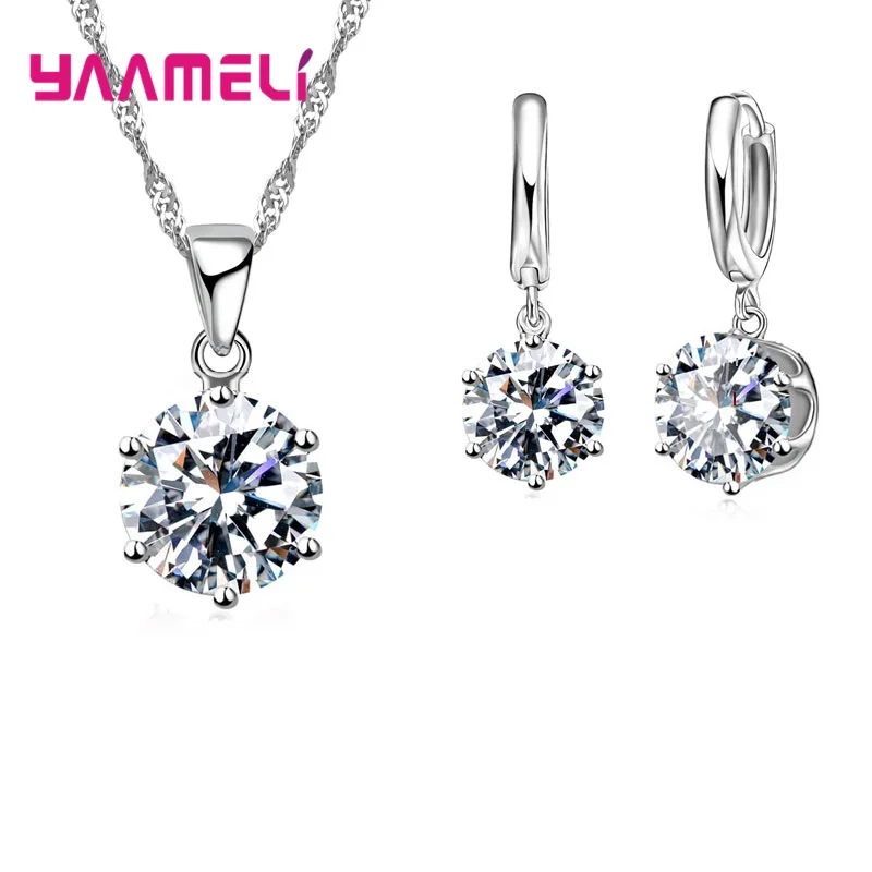 Cheap Sale 925 Sterling Silver Women Bridal Jewelry Sets 5A Cubic Zircon Crystal Stone Pendant Necklace Earrings for Wedding - Image 3