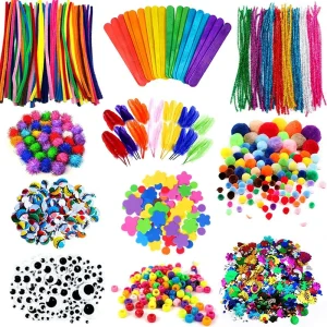 Children Handmade Material Set Puzzle Handicraft Toys Twisting Rod Plush Ball Simulated Eye Button Patch Paper Cuttings TMZ
