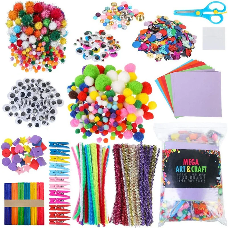 Children Handmade Material Set Puzzle Handicraft Toys Twisting Rod Plush Ball Simulated Eye Button Patch Paper Cuttings TMZ - Image 6
