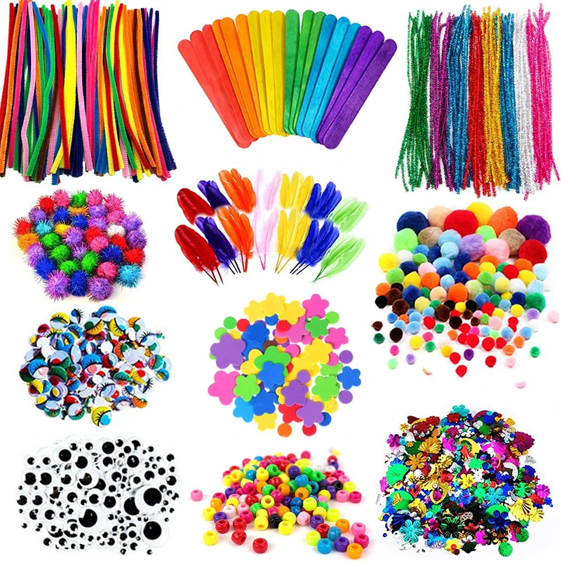 Children Handmade Material Set Puzzle Handicraft Toys Twisting Rod Plush Ball Simulated Eye Button Patch Paper Cuttings TMZ