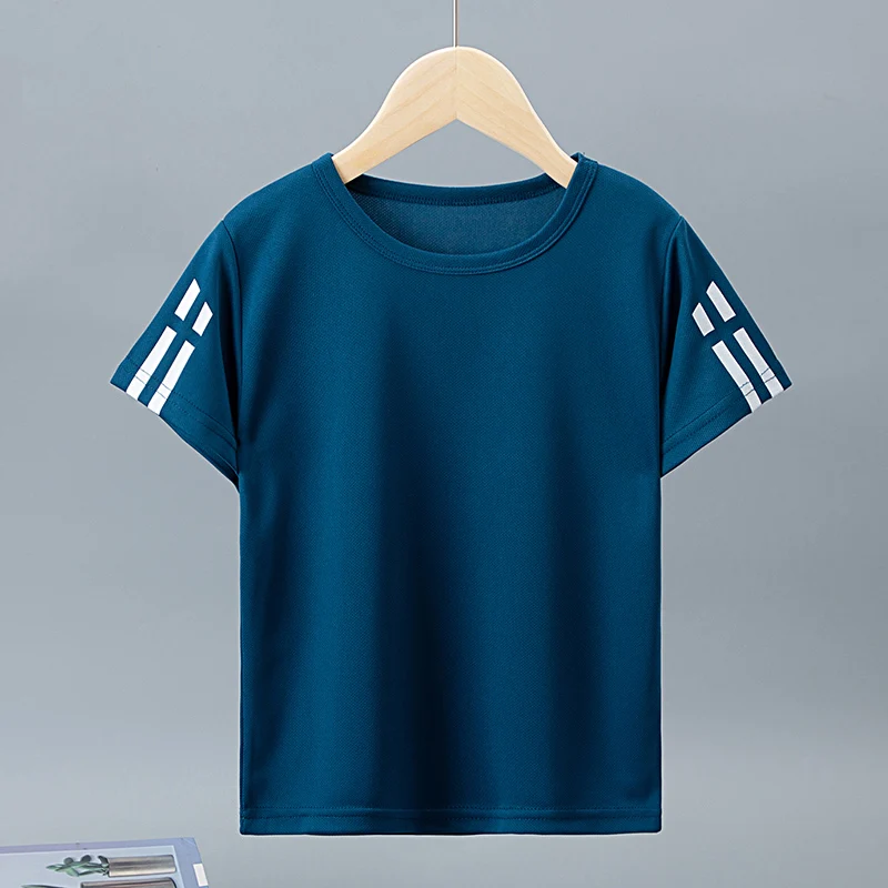 Children's summer solid color basic quick-drying short-sleeved boy leisure sports T-shirt girl Joker round neck short sleeves. - Image 3