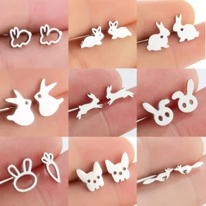 Chinese New Year 2023 Lovely Rabbit Stud Earring For Women Piercing Ear Surgical Steel Birthday Gift Earring Jewelry Accessories