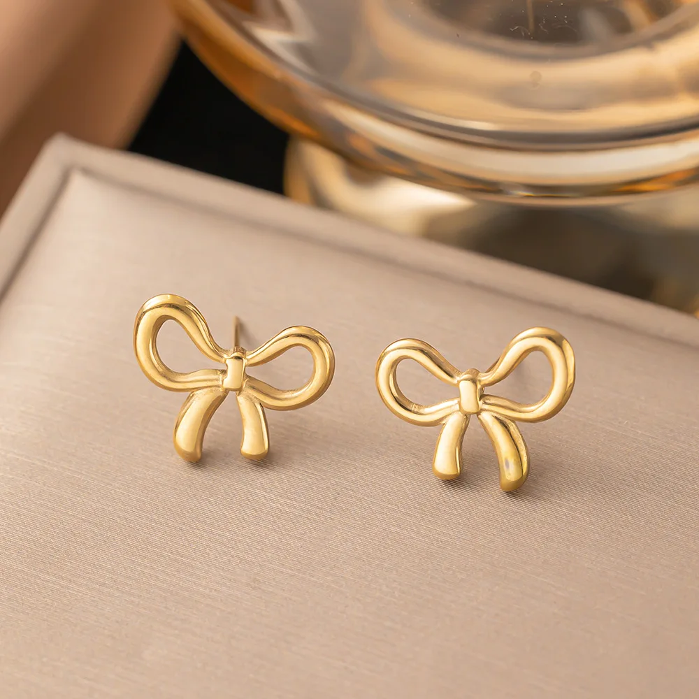 Classic Stainless Steel Bow Charm Necklace Bracelets Earrings For Women Girl New Trendy Choker Jewelry Set Party Gift - Image 2
