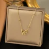 Classic Stainless Steel Bow Charm Necklace Bracelets Earrings For Women Girl New Trendy Choker Jewelry Set Party Gift