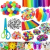 Colorful Craft Kit for Kids DIY Toys Puzzle Handicraft Toys Variety Craft Supplies Set Twisting Rod Plush Ball Button TMZ