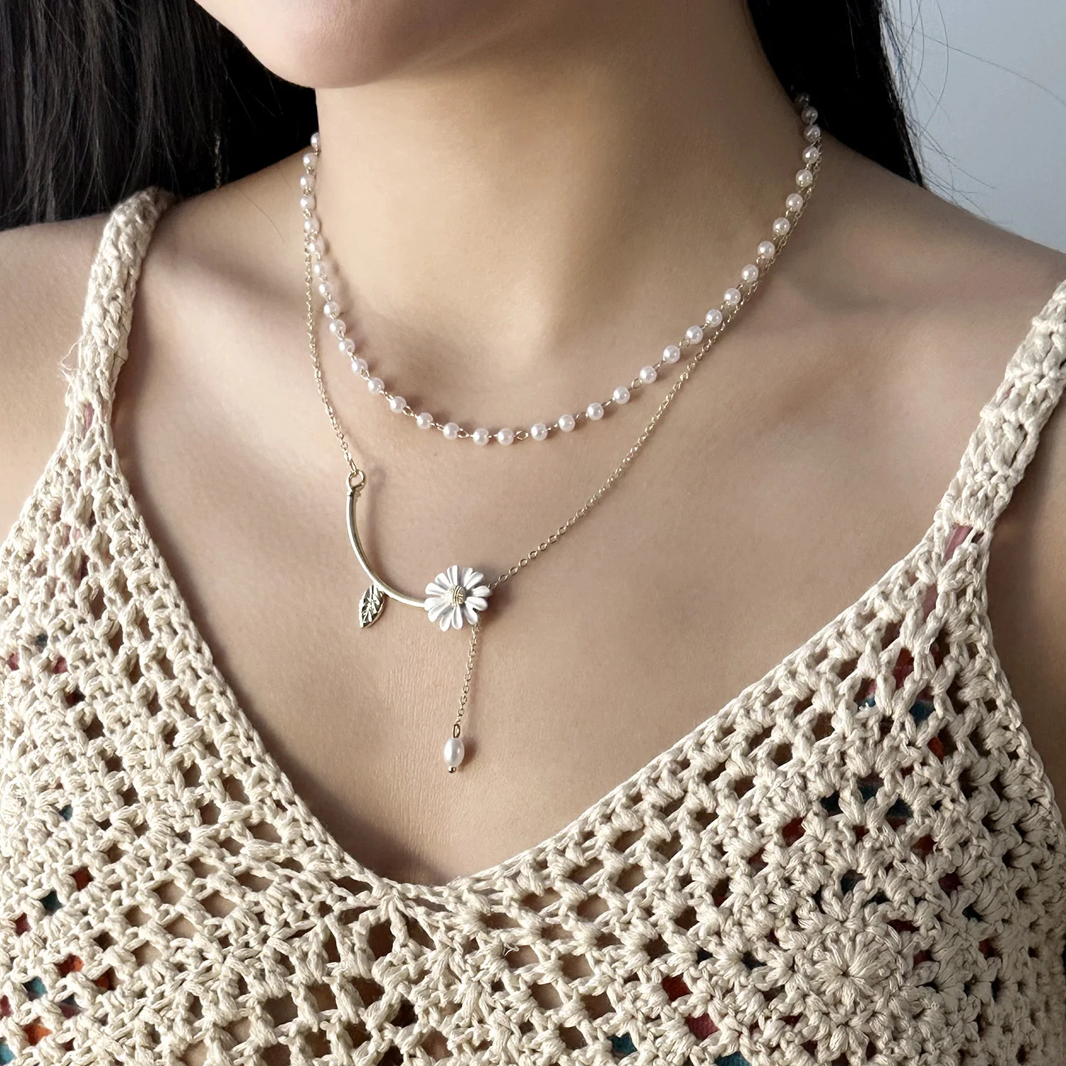 Colorful Daisy Flower Bracelet Necklace For Women Korean Sweet Clavicle Chain Choker Jewelry Set Girls Wedding Party Gift - Image 3