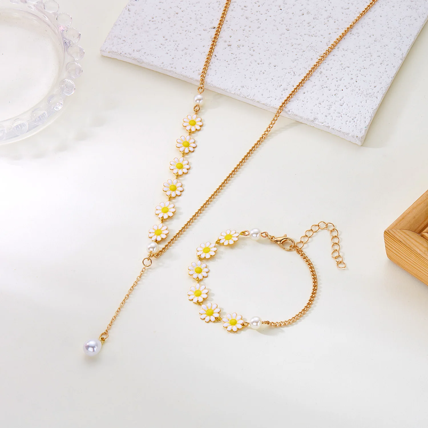 Colorful Daisy Flower Bracelet Necklace For Women Korean Sweet Clavicle Chain Choker Jewelry Set Girls Wedding Party Gift - Image 6