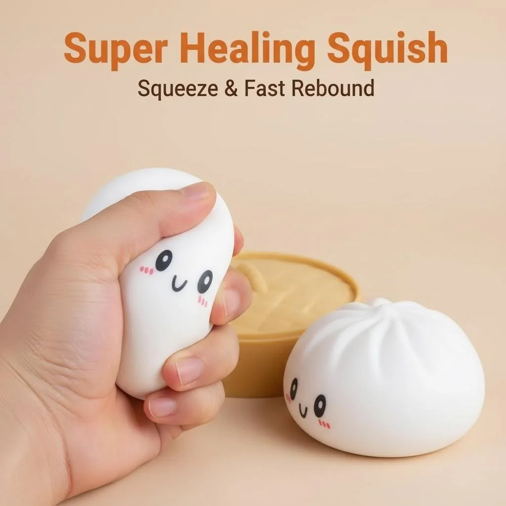 Colorful Dumpling Squishes Stress Balls Fidget Sensory Toys Simulation Food Squishies Bun with Steamer Squeeze Dough Ball Gifts - Image 3