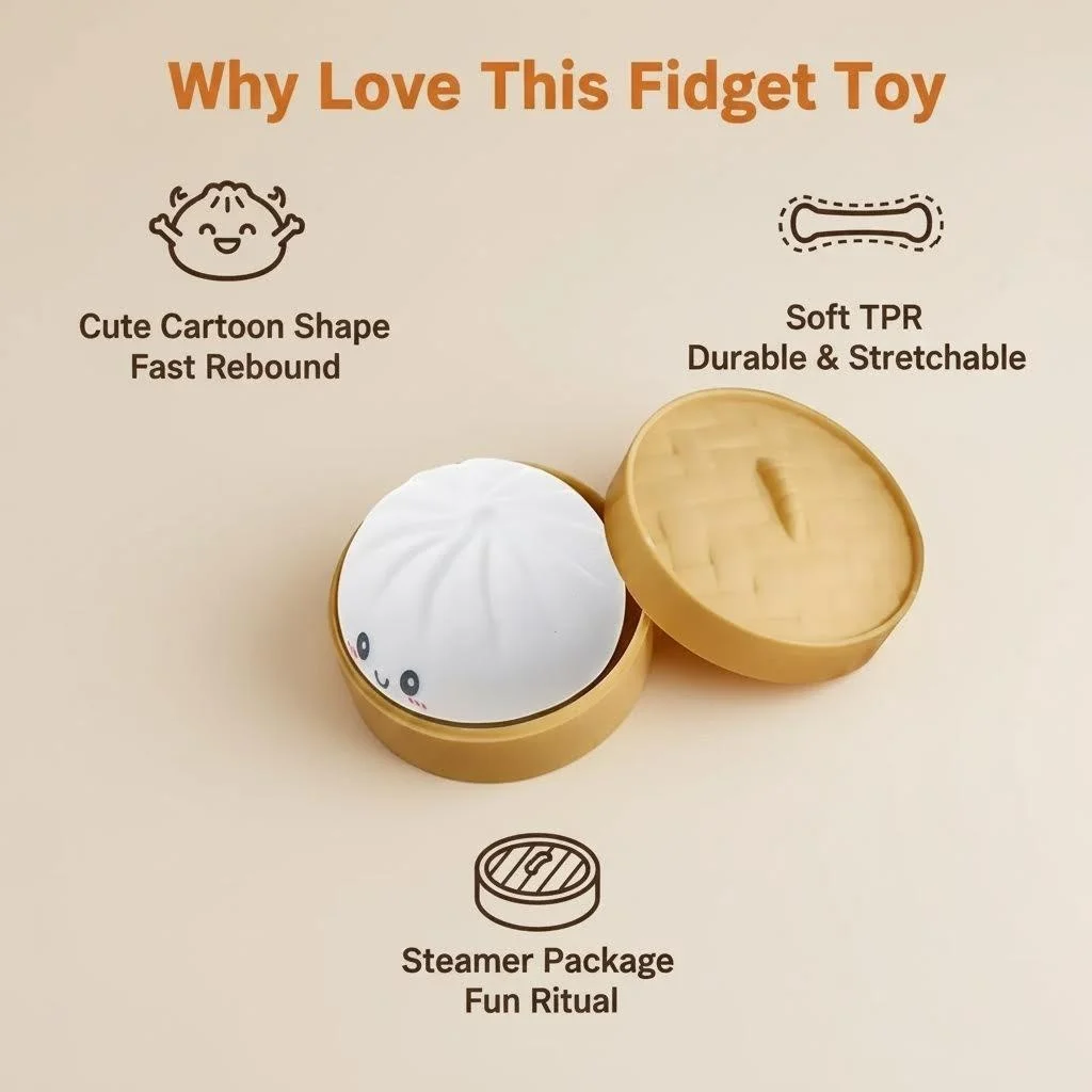 Colorful Dumpling Squishes Stress Balls Fidget Sensory Toys Simulation Food Squishies Bun with Steamer Squeeze Dough Ball Gifts - Image 4