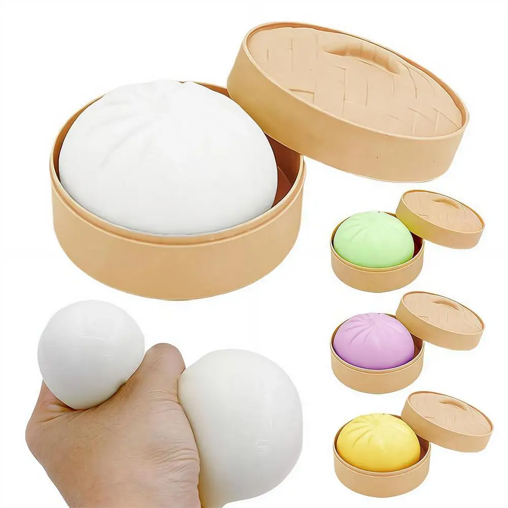 Colorful Dumpling Squishes Stress Balls Simulation Food Squishies Dough Ball With Steamer Low Rebound Decompression Toy - Image 4