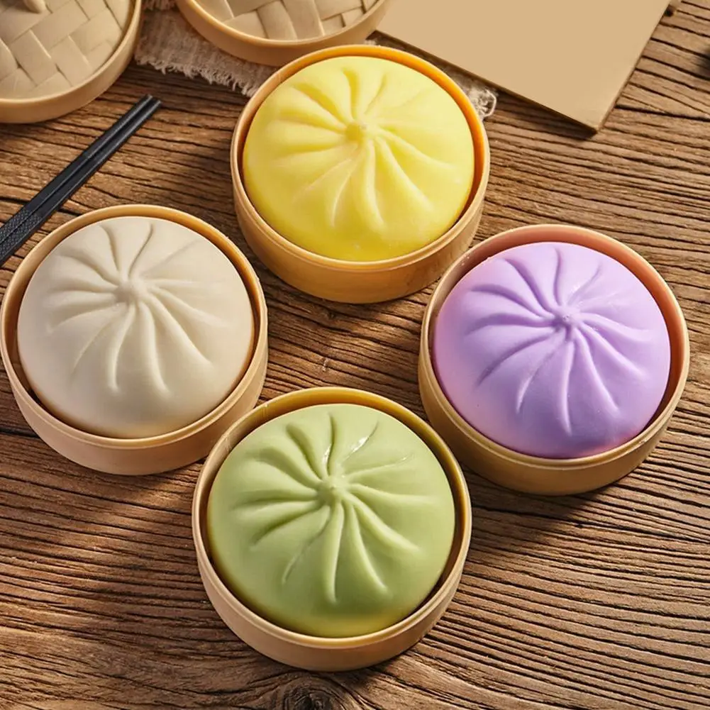 Colorful Dumpling Squishes Stress Balls Simulation Food Squishies Dough Ball With Steamer Low Rebound Decompression Toy - Image 2