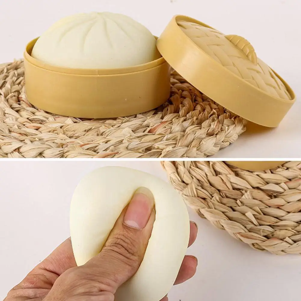 Colorful Dumpling Squishes Stress Balls Simulation Food Squishies Dough Ball With Steamer Low Rebound Decompression Toy - Image 5