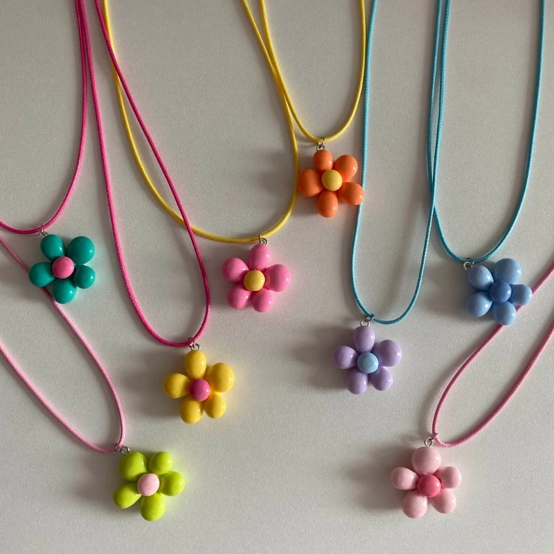 Colorful Flower Necklace Statement Pendant Necklace Floral Design Neck Jewelry Rope Necklace Perfect Gift for Women Girl - Image 2