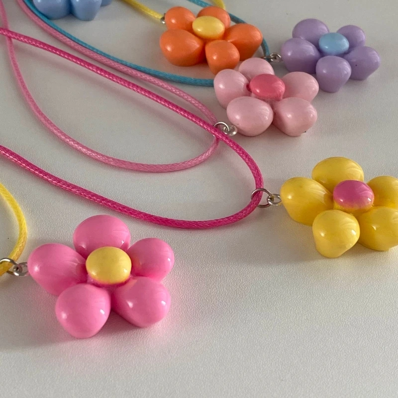 Colorful Flower Necklace Statement Pendant Necklace Floral Design Neck Jewelry Rope Necklace Perfect Gift for Women Girl - Image 4